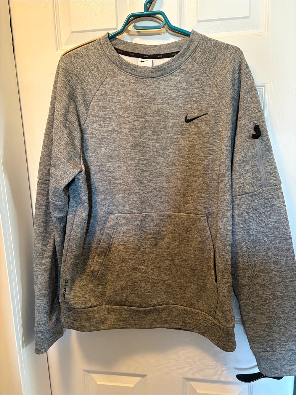 Nike Men's Heather Grey Crewneck Sweatshirt with Black Swoosh